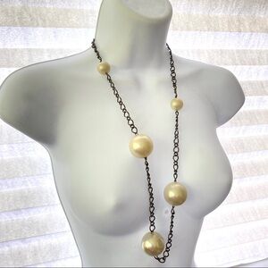 Jumbo Faux Pearls on Gunmetal Chain Necklace